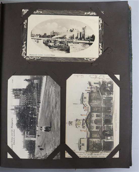 A postcard album of topographical postcards and some loose (200 approx)